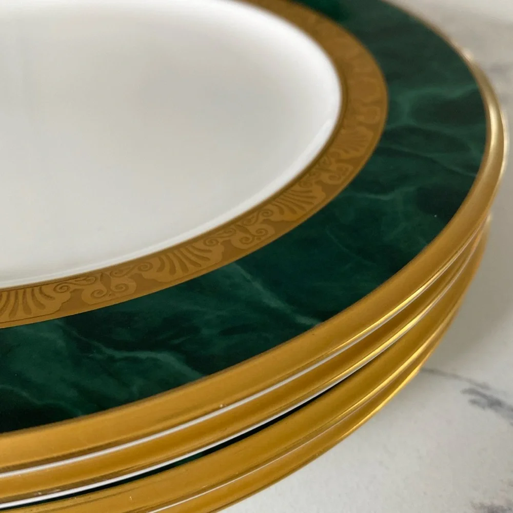 Noritake Fitzgerald | Set of 4 Bone China Salad Plates (Marbled Green/Gold)
